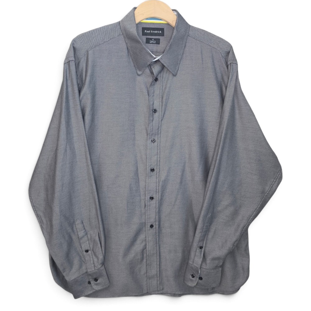Paul Fredrick Dress Shirt Mens XL Classic Fit Gray Micro Stripe Long Sleeve
